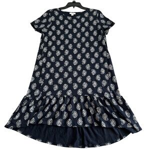 J. Jill Dress Women's Small Petite Paisley Flounce Ruffle‎ Hem Navy Blue